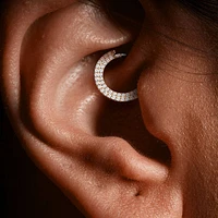 Implant Grade Titanium Rose Gold PVD Double Row White CZ Pave Daith Ring Clicker Hoop