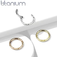 Implant Grade Titanium Rose Gold PVD Ridged Design Hinged Hoop Septum Clicker Ring
