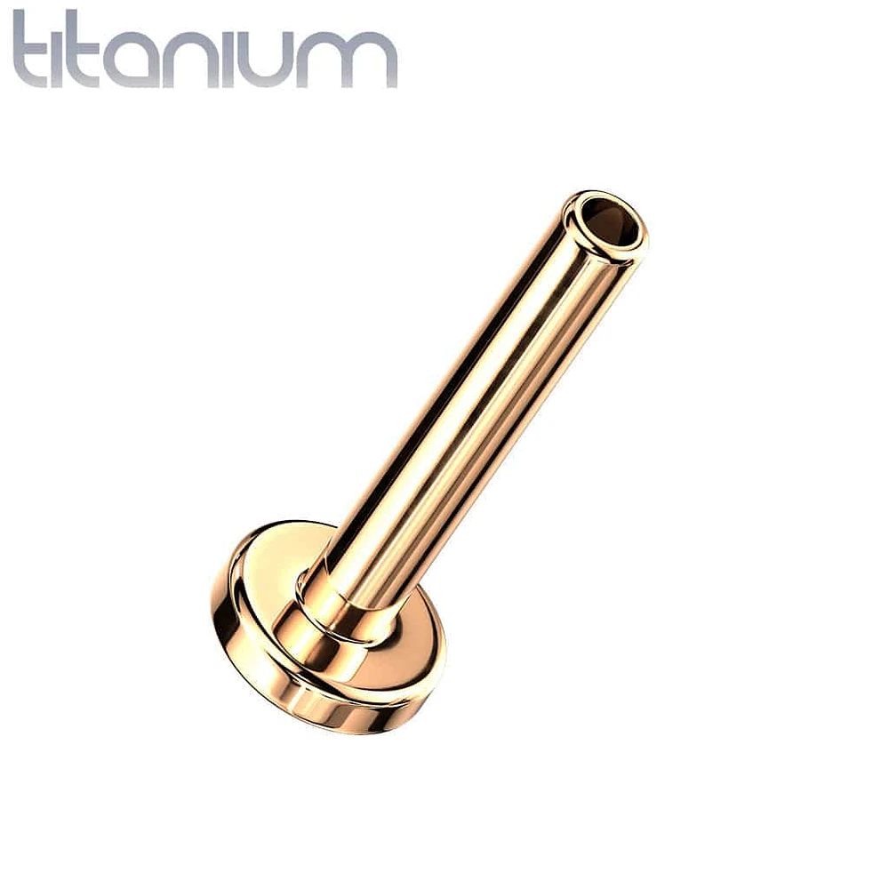 Implant Grade Titanium Rose Gold PVD Threadless Push In Labret Flat Back CZ Stud