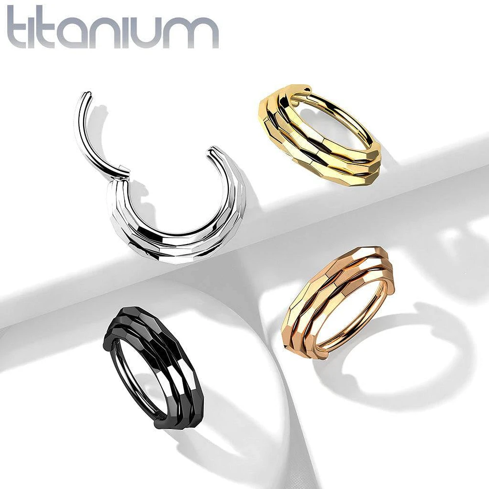 Implant Grade Titanium Rose Gold PVD Triple Layer Hinged Clicker Hoop