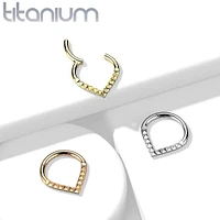 Implant Grade Titanium Rose Gold PVD V Shaped Ridged Septum Clicker Hinged Hoop