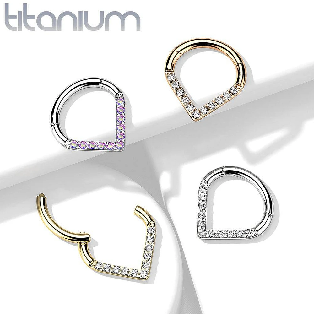 Implant Grade Titanium Rose Gold PVD V Shaped Septum Ring Clicker Hoop White CZ Gems