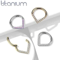 Implant Grade Titanium Rose Gold PVD V Shaped Septum Ring Clicker Hoop White CZ Gems