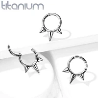 Implant Grade Titanium Spike Hinged Septum Ring Hoop Clicker