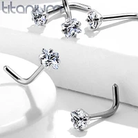 Implant Grade Titanium Square Prong White CZ L shape Nose Stud