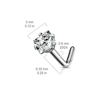 Implant Grade Titanium Square Prong White CZ L shape Nose Stud