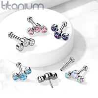 Implant Grade Titanium Threadless Push In Cartilage 3 Gem Curved Aurora Borealis CZ Gems With Flat Back