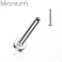 Implant Grade Titanium Triple Baguette White CZ Gem Threadless Push In Labret