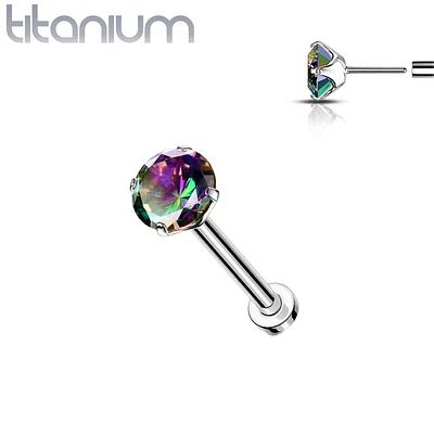 Implant Grade Titanium Threadless Push In Labret Flat Back Vitrail Medium CZ Stud