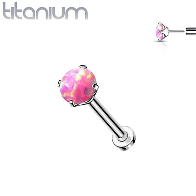 Implant Grade Titanium Threadless Push In Nose Ring Clawed Pink Opal Stone With Flat Back