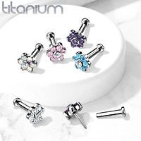 Implant Grade Titanium Threadless Push In Nose Ring White CZ Flower With Flat Back