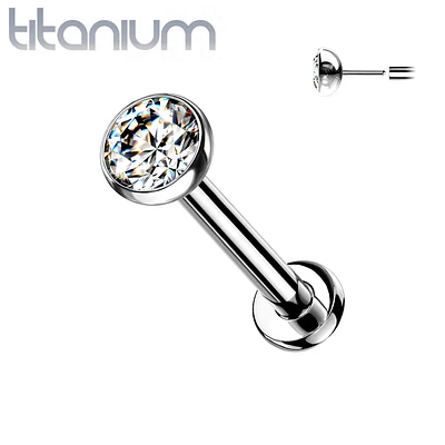 Implant Grade Titanium Threadless Push In Nose Ring White CZ Stud with Flat Back