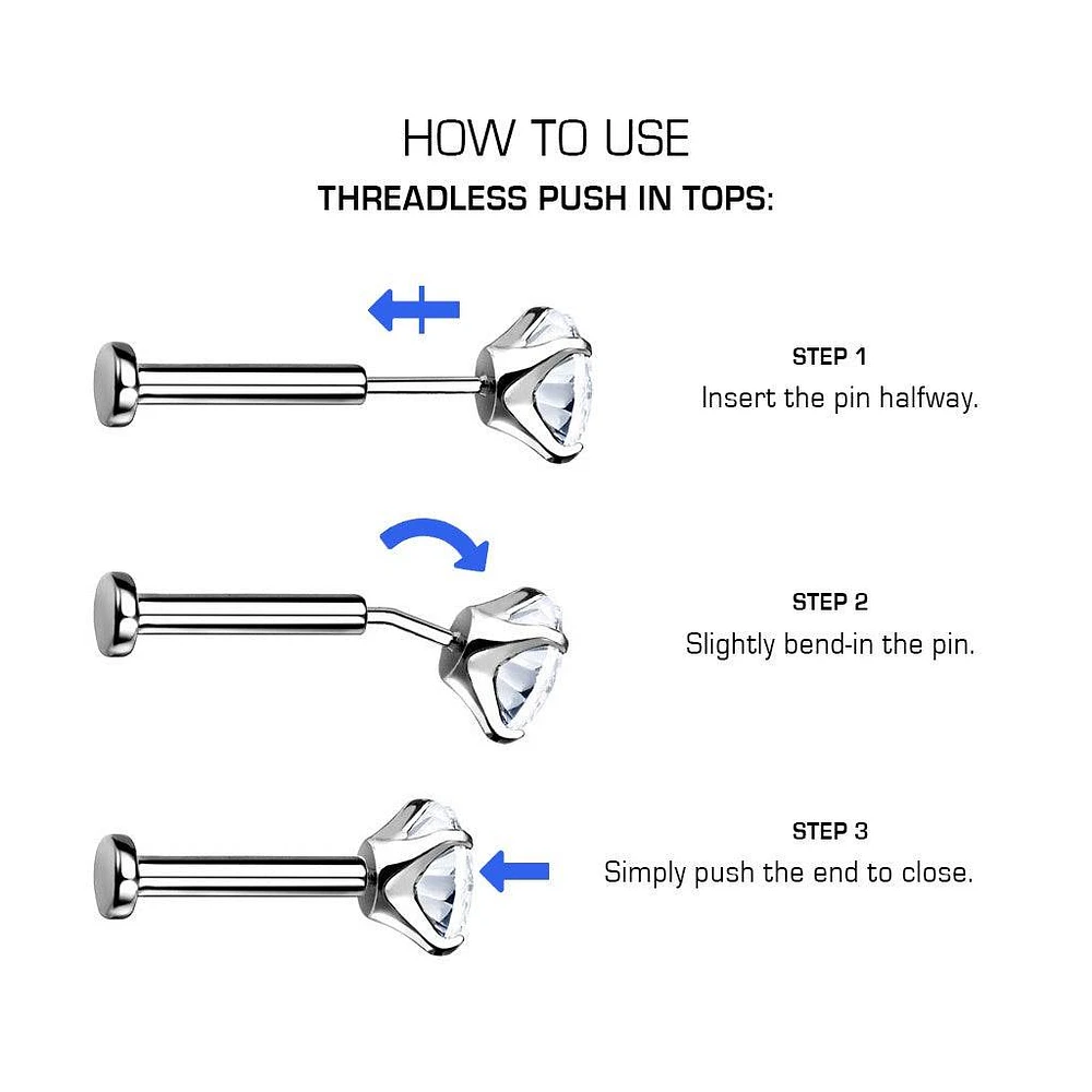Implant Grade Titanium Threadless Push In Tragus/Cartilage Aqua CZ Trillium With Flat Back