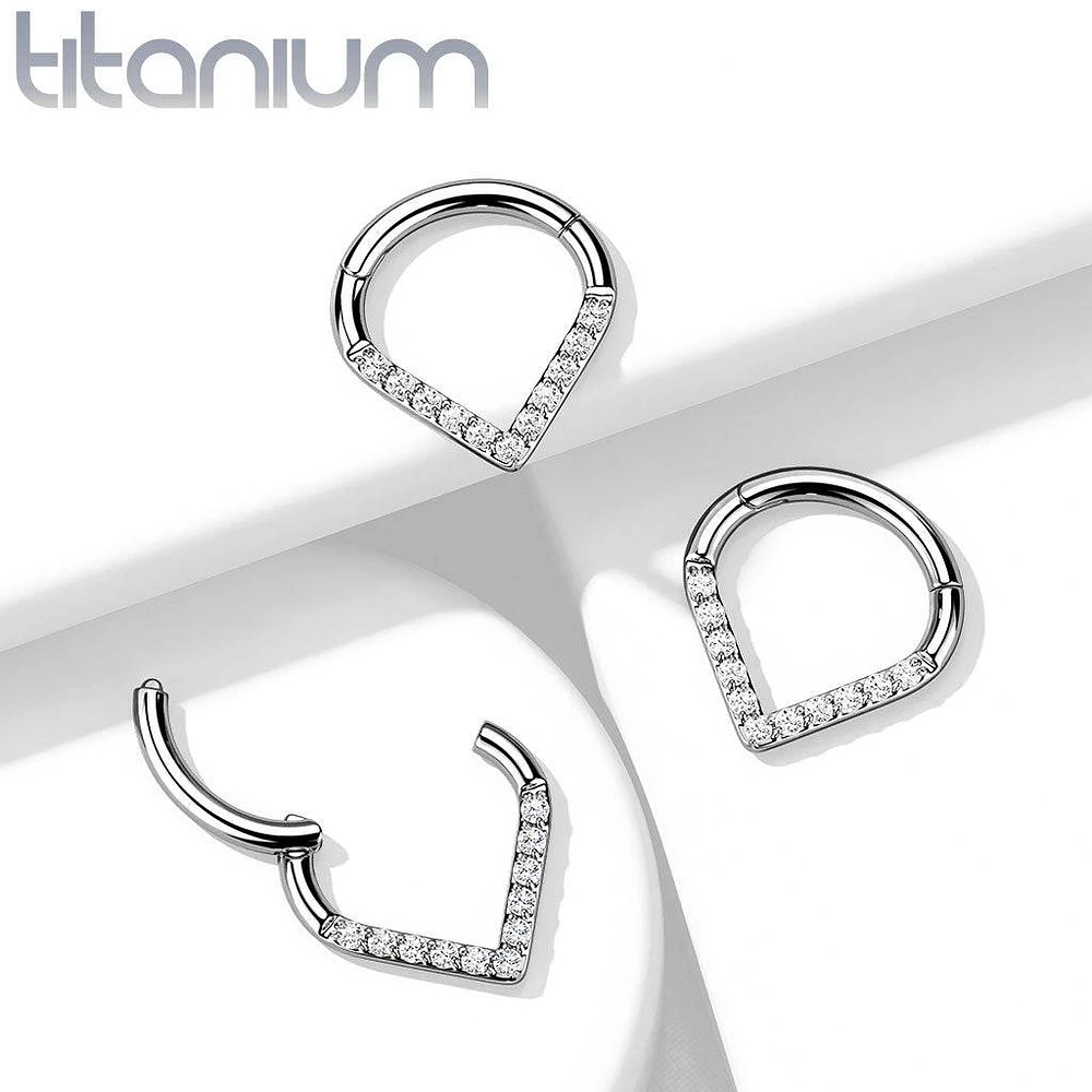 Implant Grade Titanium V Shaped Septum Ring Clicker Hoop White CZ Gems