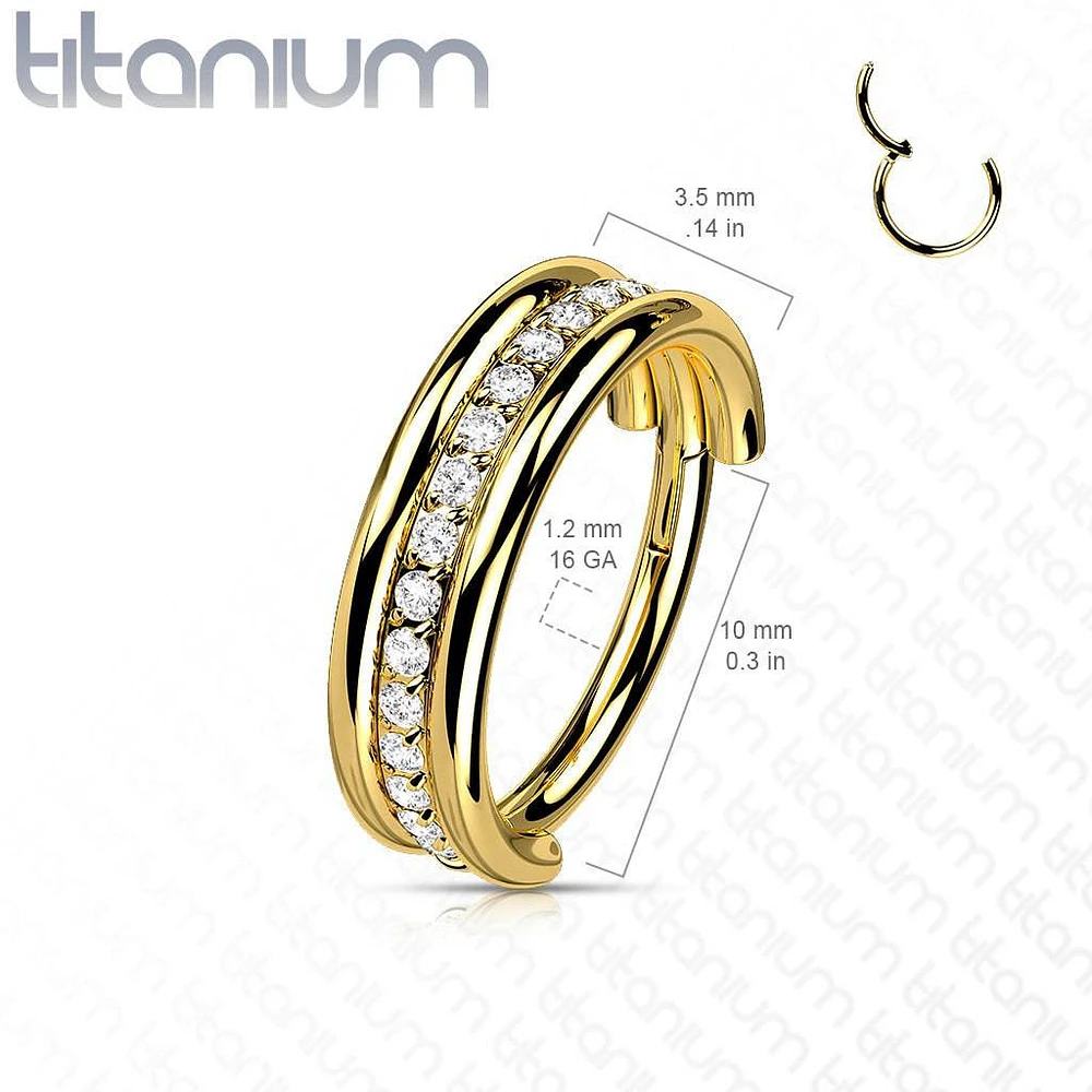 Implant Grade Titanium White CZ Pave Center Hinged Clicker Hoop