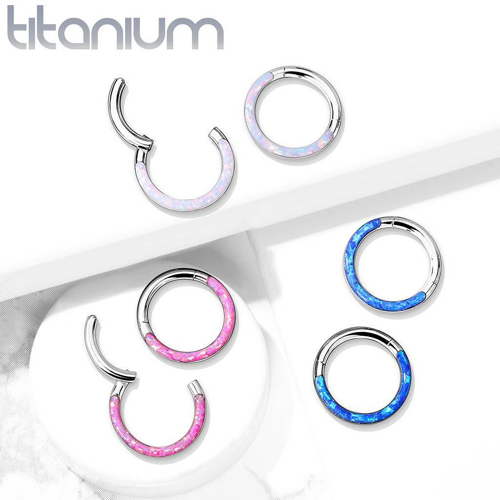 Implant Grade Titanium Opal Inlay Septum Daith Clicker Hinged Hoop Ring