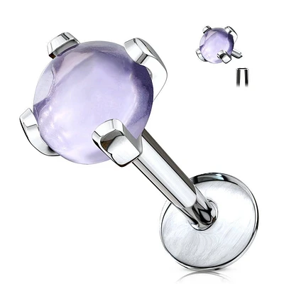 Internally Threaded Semi Precious Amethyst Stone Surgical Steel Labret