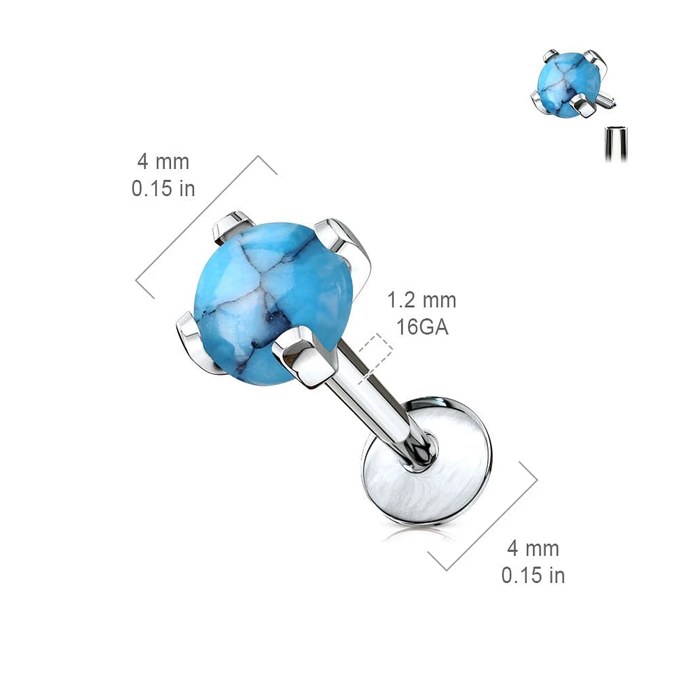 Internally Threaded Semi Precious Opal Stone Surgical Steel Labret