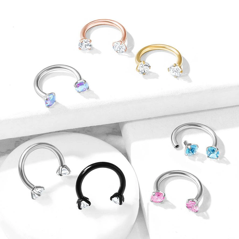 Internally Threaded Surgical Steel Double Aqua CZ Gem Horseshoe
