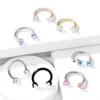 Internally Threaded Surgical Steel Double Aqua CZ Gem Horseshoe