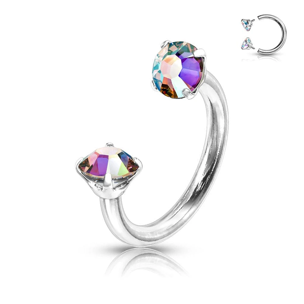 Internally Threaded Surgical Steel Double Aurora Borealis CZ Gem Horseshoe