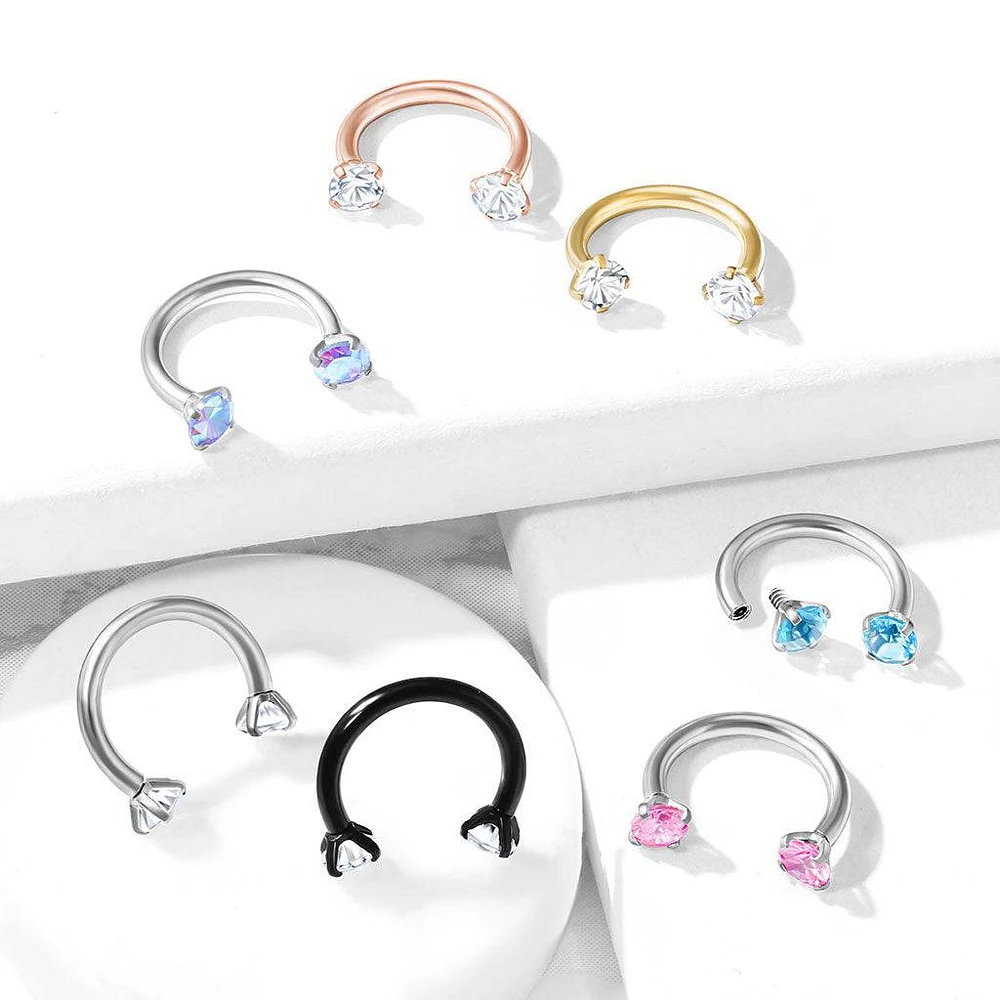 Internally Threaded Surgical Steel Double CZ Gem Horseshoe