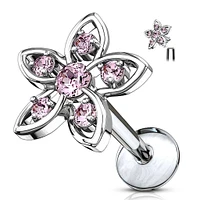 Internally Threaded Surgical Steel Pink CZ Flower Labret