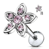 Internally Threaded Surgical Steel CZ Flower Labret