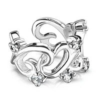 Linked Heart CZ Fake Non Piercing Brass Ear Cuff