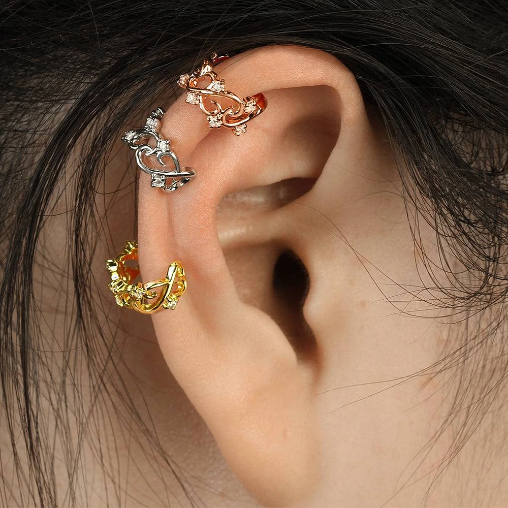 Linked Heart CZ Fake Non Piercing Brass Ear Cuff