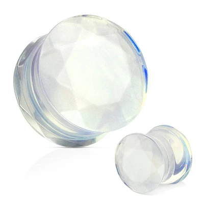 Opal Multi Faceted Double Flared Stone Ear Plugs