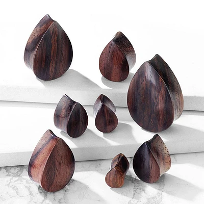 Organic Double Flared Brown Sono Wood Tear Drop Ear Plugs