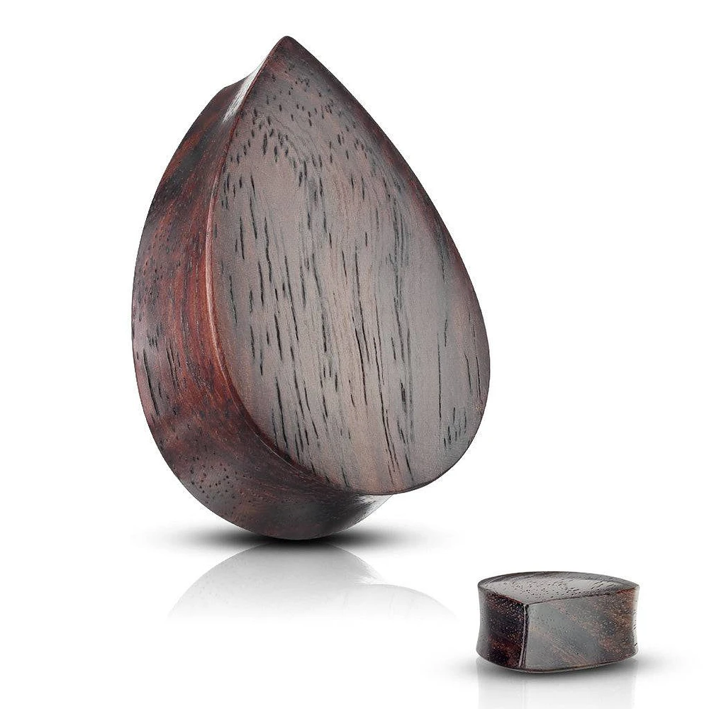 Organic Double Flared Brown Sono Wood Tear Drop Ear Plugs