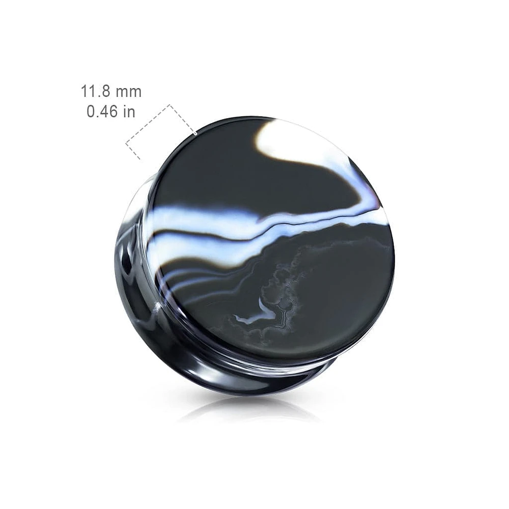 Organic Natural Black And White Agate Double Flared Saddle Stone Plugs