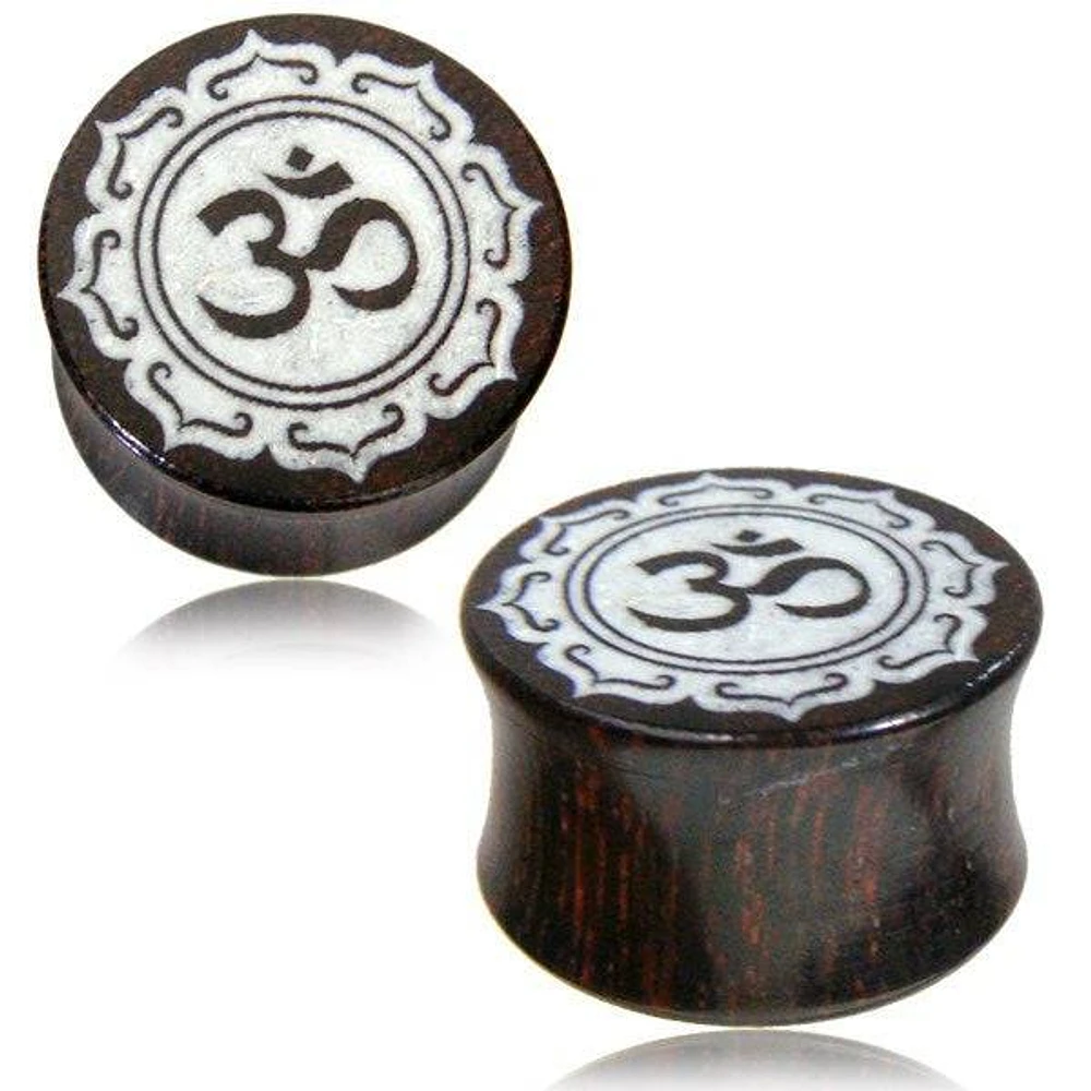 Organic Tamarind Brown Wood Double Flared Ohm Ear Gauges Plugs