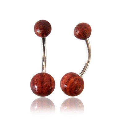 OrganicTamarind Wood Ball Surgical Steel Belly Button Navel Ring