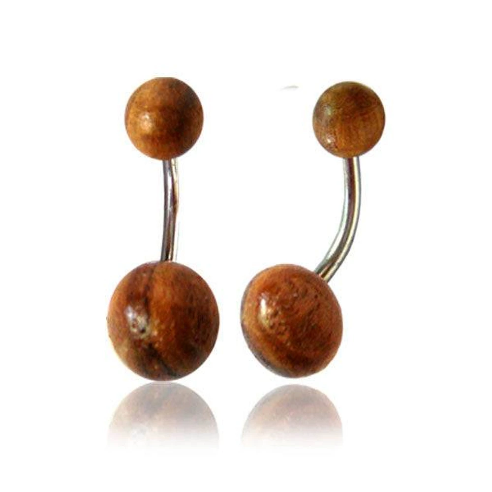 OrganicTeak Wood Ball Surgical Steel Belly Button Navel Ring