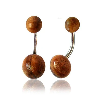 OrganicTeak Wood Ball Surgical Steel Belly Button Navel Ring