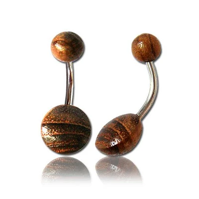 OrganicTeak Wood Flat Disc Surgical Steel Belly Button Navel Ring