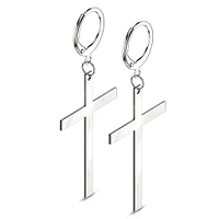 Pair 316L Surgical Steel Large Dangling Cross Earring Hoops