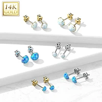 Pair Of 14KT Solid Gold Circle Round Clawed Opal Stud Earrings