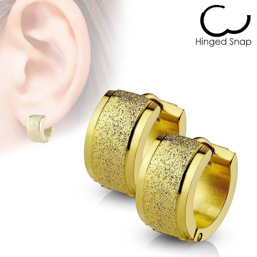 Pair of 316L Surgical Steel 2 Size Gold Glitter Hinged Hoop Earrings