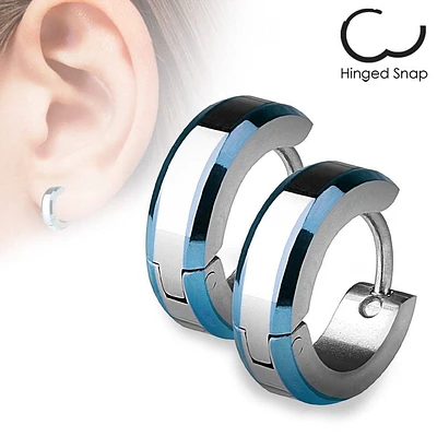 Pair of 316L Surgical Steel Blue Edge Hoop Earrings
