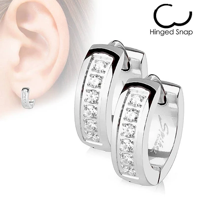 Pair of 316L Surgical Steel CZ Lined Hinged Earring Hoops