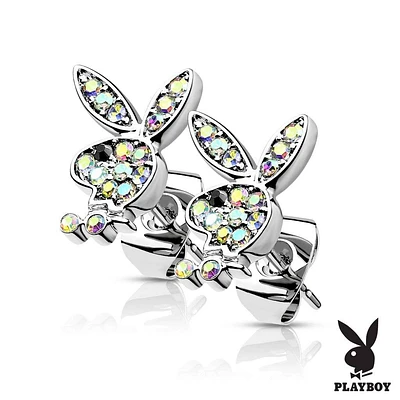 Pair of 316L Surgical Steel Playboy Aurora Borealis CZ Stud Earrings