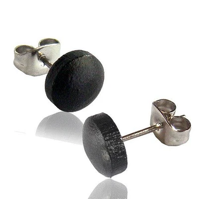 Pair of 8mm Organic Black Areng Wood Disk Earring Studs