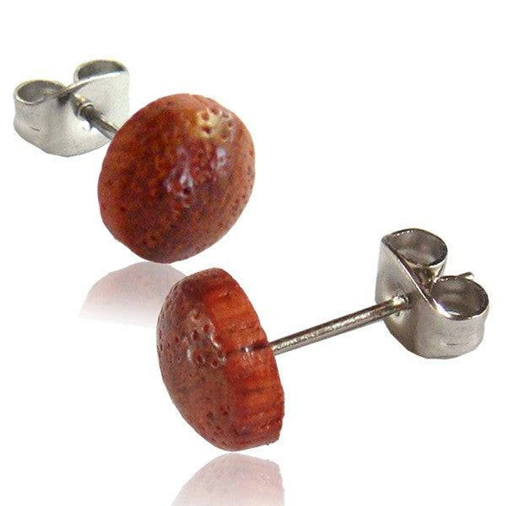 Pair of 8mm Organic Mandarin Wood Disk Earring Studs