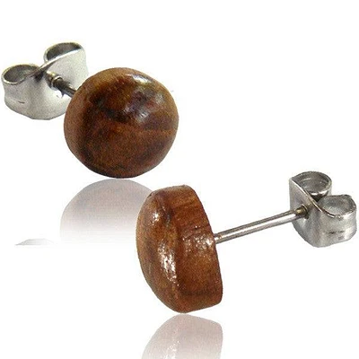 Pair of 8mm Organic Teak Wood Disk Earring Studs