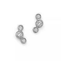 Pair of 925 Sterling Silver 3 CZ White Gem Minimal Earrings