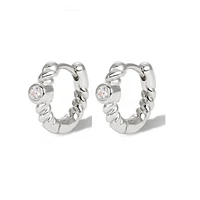 Pair of 925 Sterling Silver Braided Diamond CZ Gem Minimal Hoop Earrings